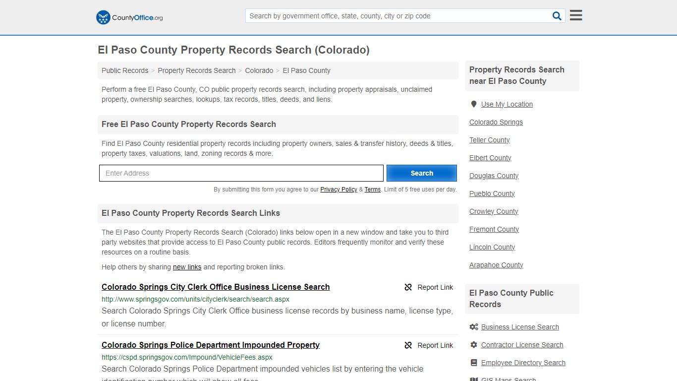 El Paso County Property Records Search (Colorado) - County Office
